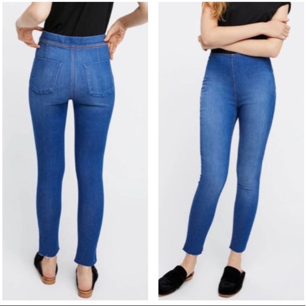 New! Free People Jeggings Pull On Denim Raw Hem